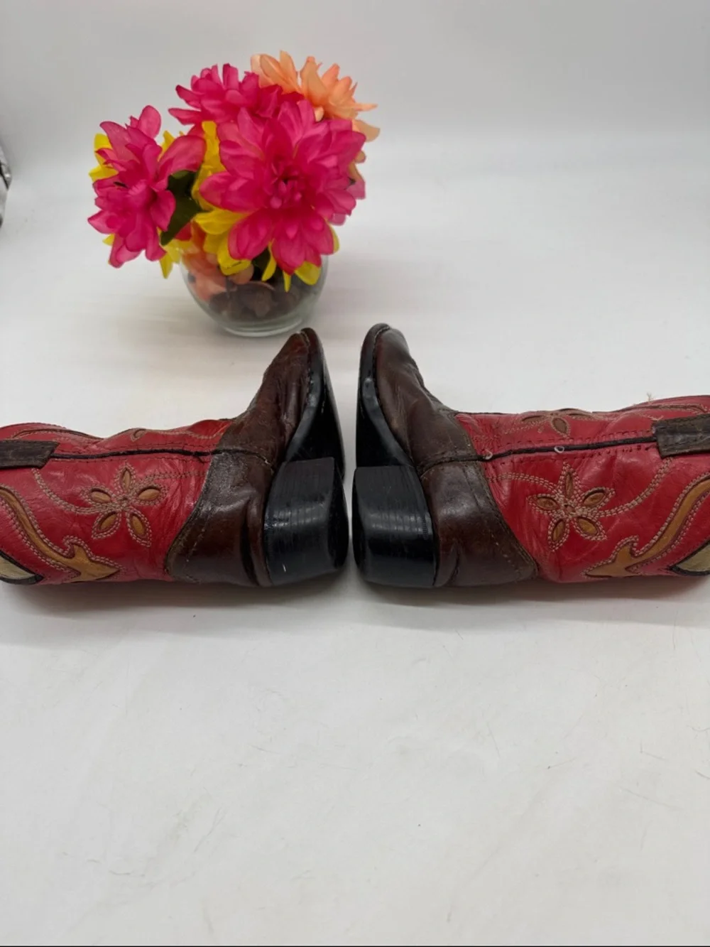 Brown & Red Floral Western Cowgirl Boots Size 11